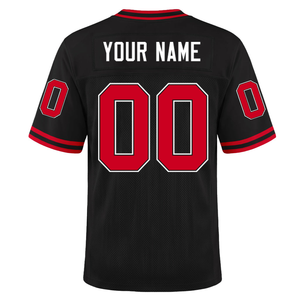 Custom Black Red-White Mesh Football Jersey