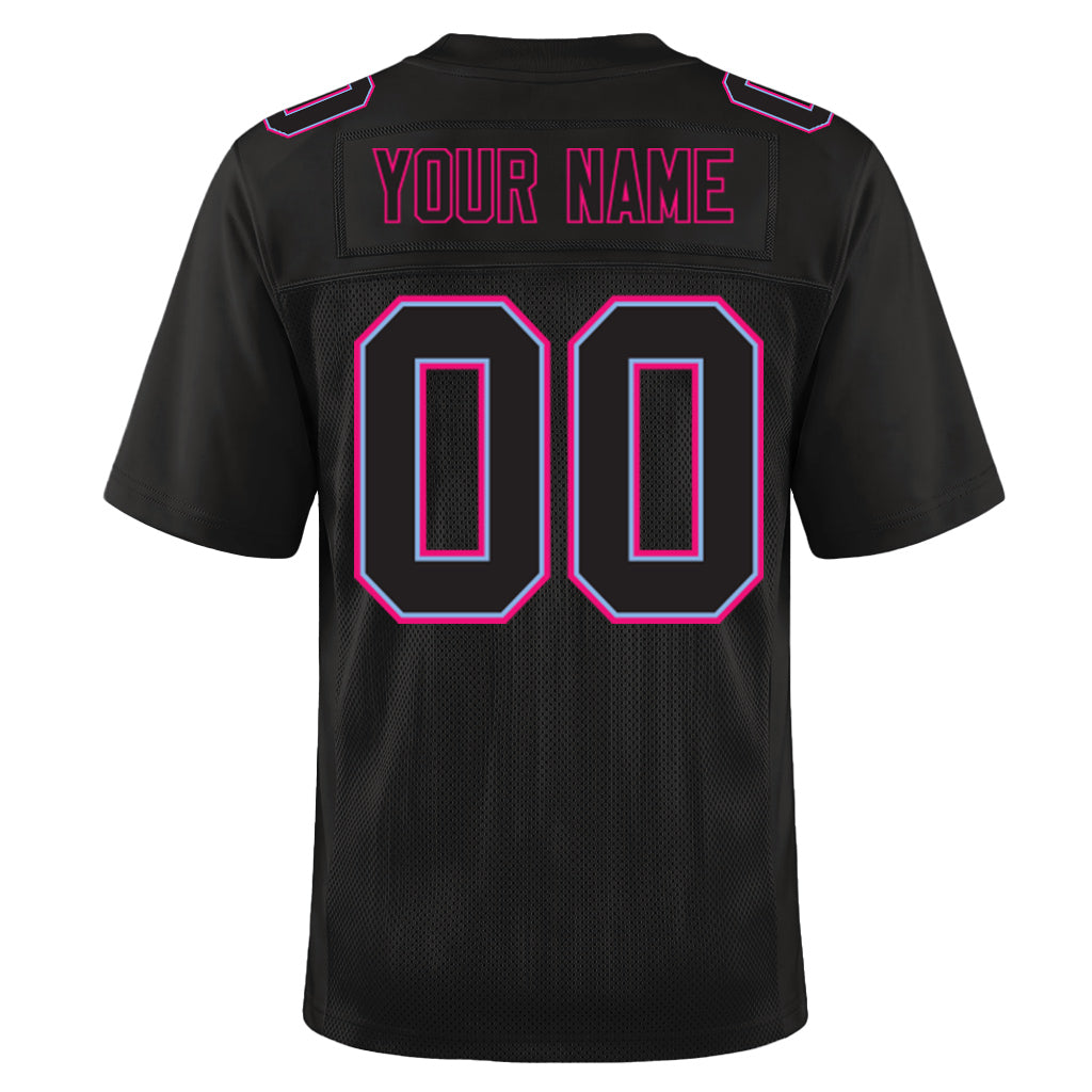 Custom Black Black Powder Blue-Hot Pink Mesh Football Jersey