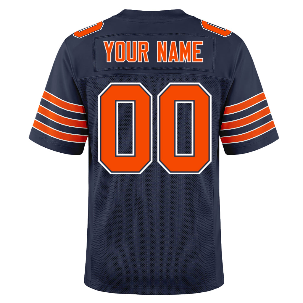 Custom Navy Orange-White Mesh Football Jersey