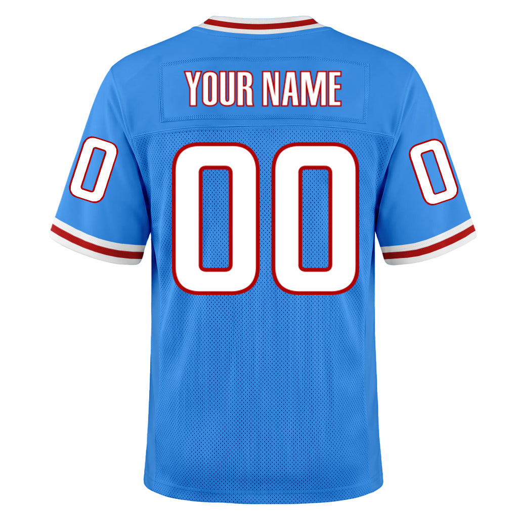 Custom Powder Blue White-Red Mesh Football Jersey