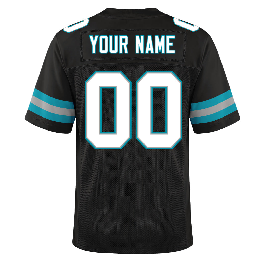 Custom Black White-Teal Mesh Football Jersey