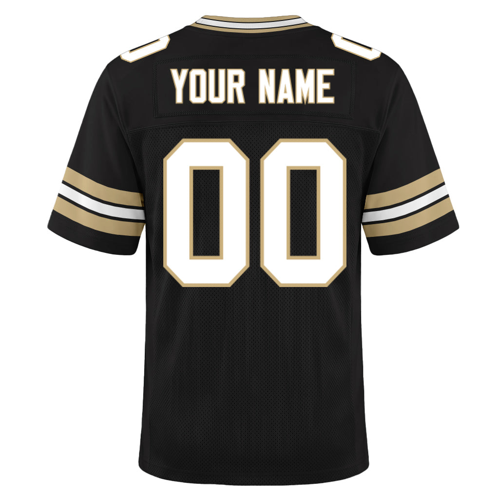Custom Black White-Vegas Gold Mesh Football Jersey