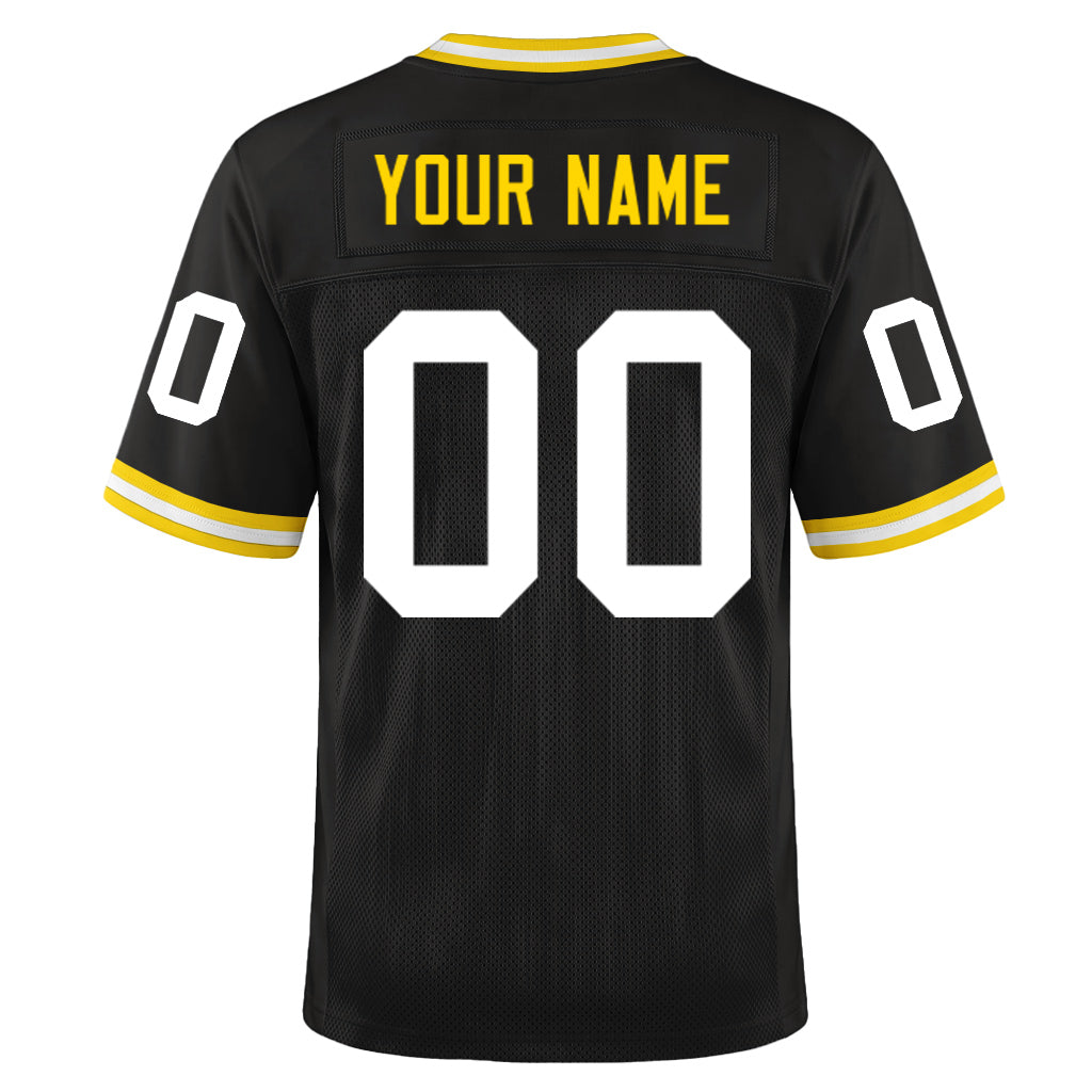 Custom Black White-Gold Mesh Throwback Mesh Football Jersey