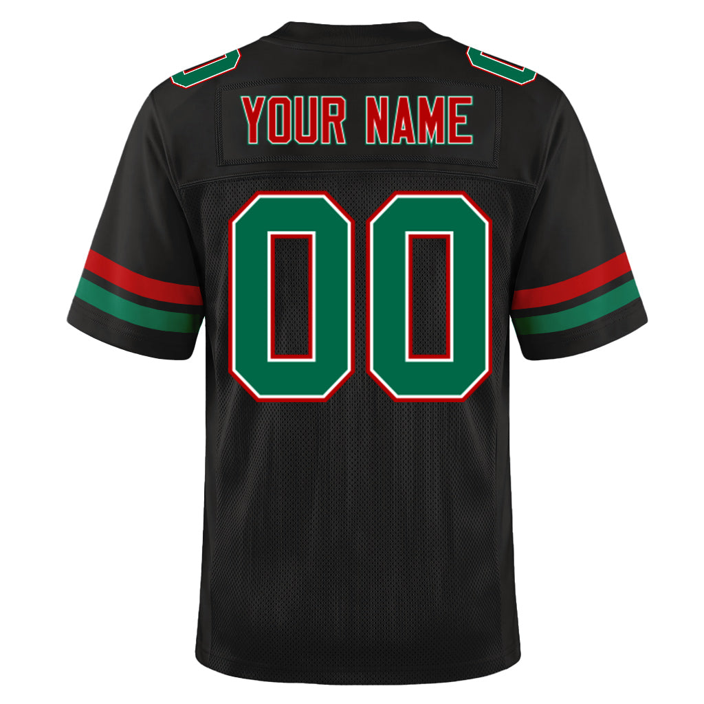 Custom Black Kelly Green-Red Mesh Football Jersey