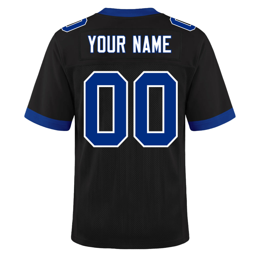 Custom Black Royal-White Mesh Football Jersey