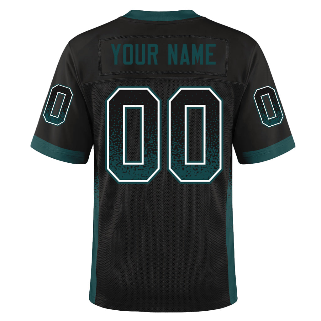 Custom Black Midnight Green-Gray Drift Fashion Custom Name Mesh Football Jersey