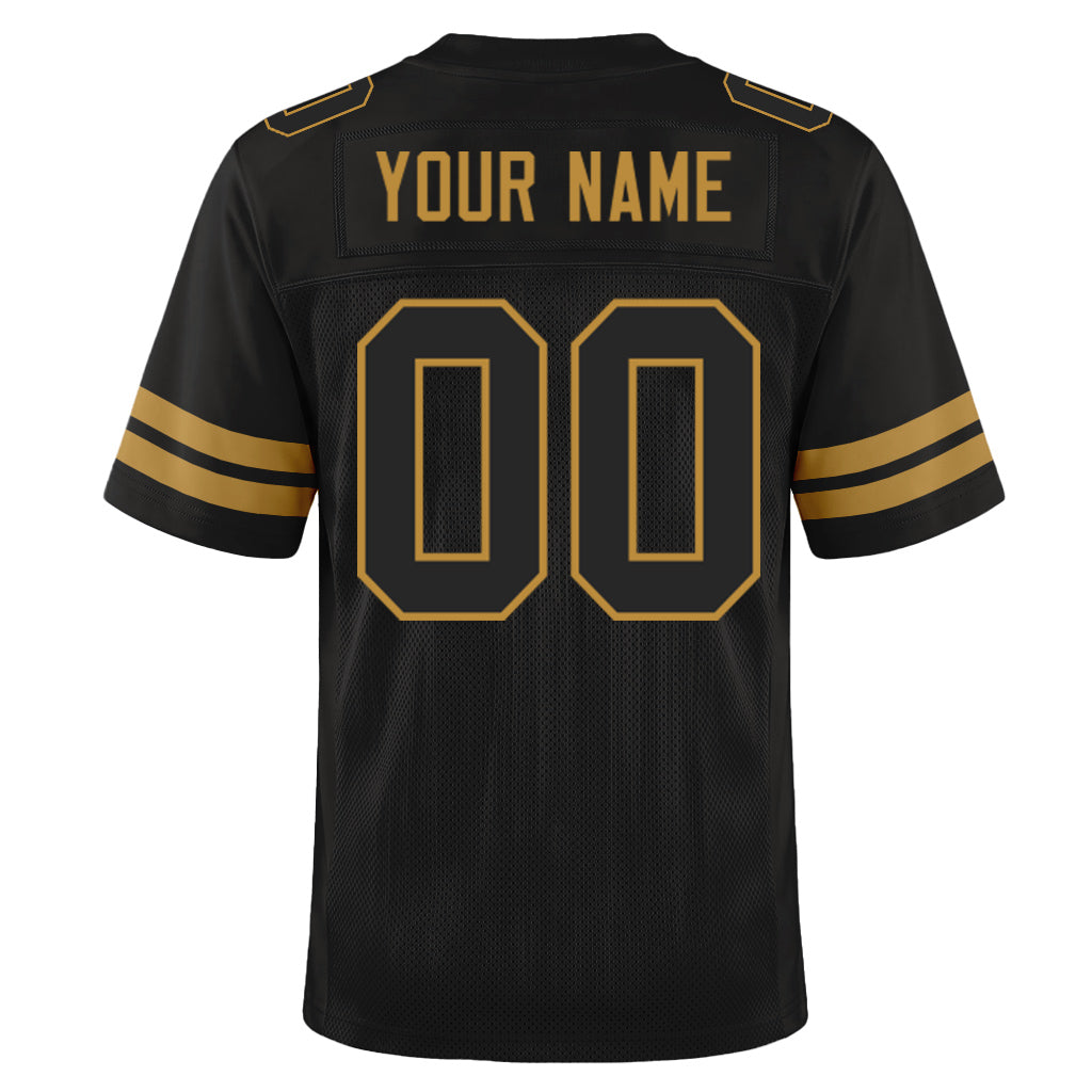 Custom Black Black-Old Gold Mesh Football Jersey