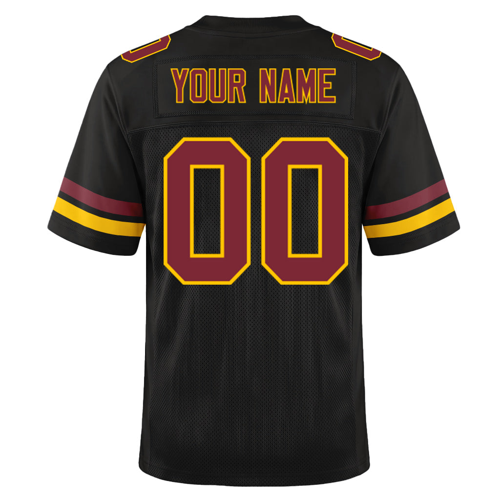 Custom Black Burgundy-Gold Mesh Football Jersey