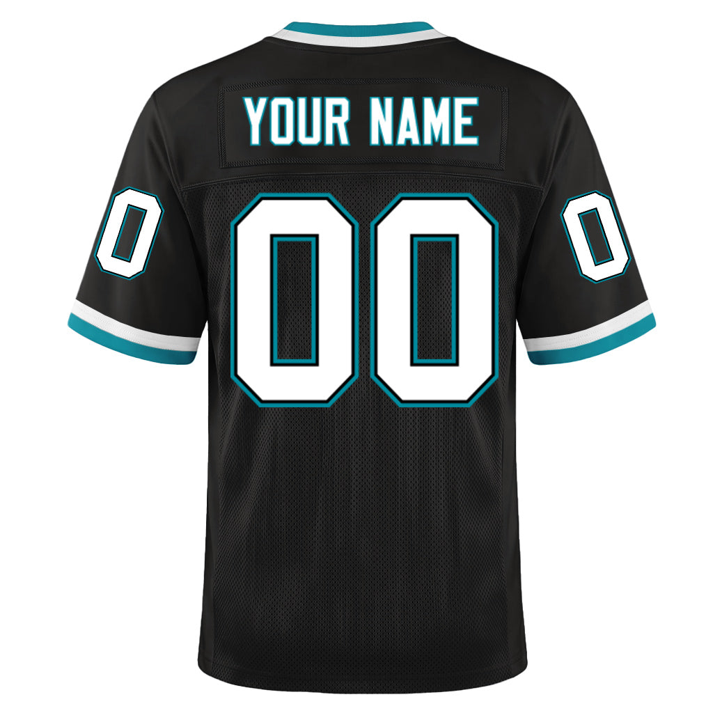 Custom Black White-Teal Mesh Throwback Mesh Football Jersey