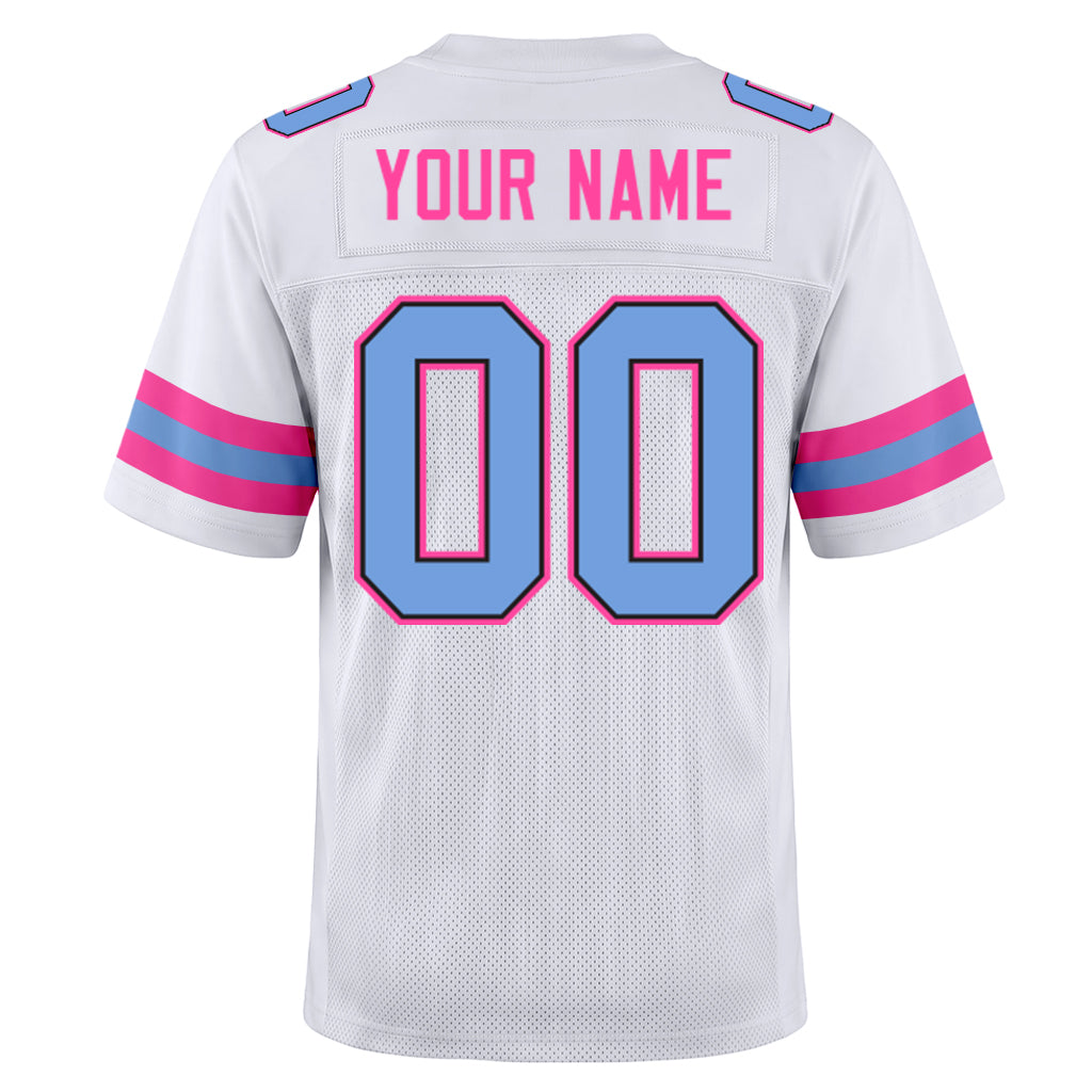 Custom White Light Blue-Pink Mesh Football Jersey