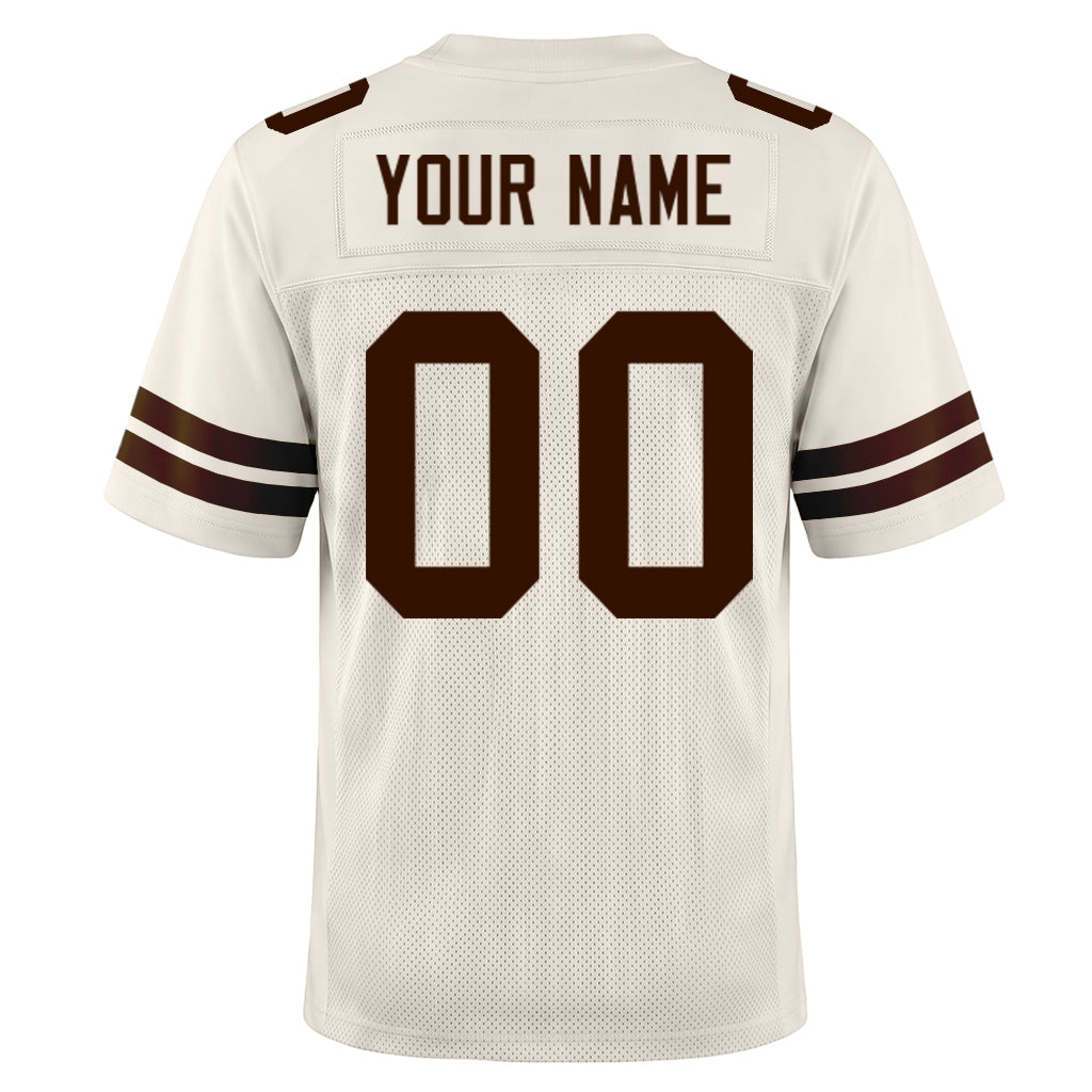 Custom Cream Brown Mesh Football Jersey