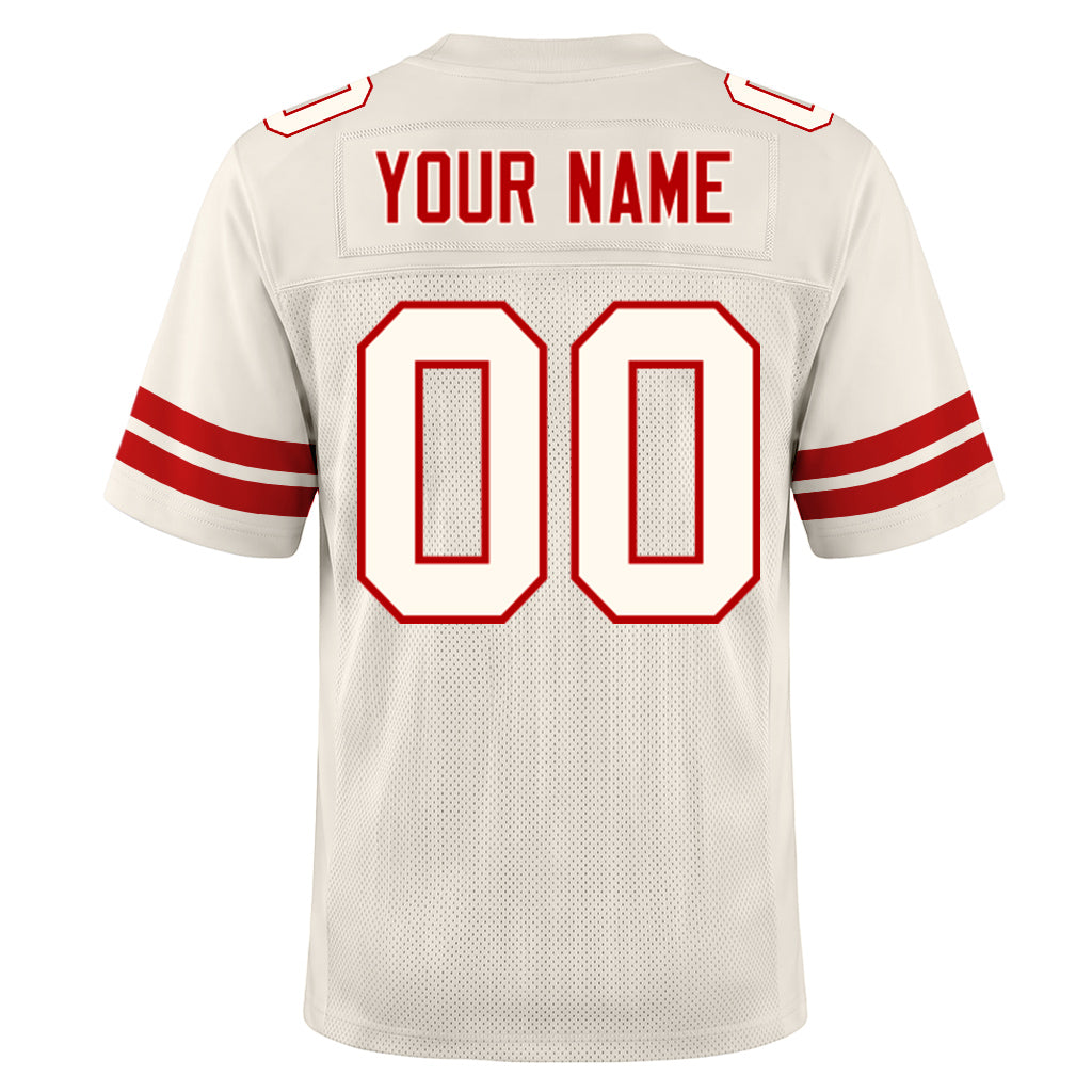 Custom Cream Cream-Red Mesh Football Jersey
