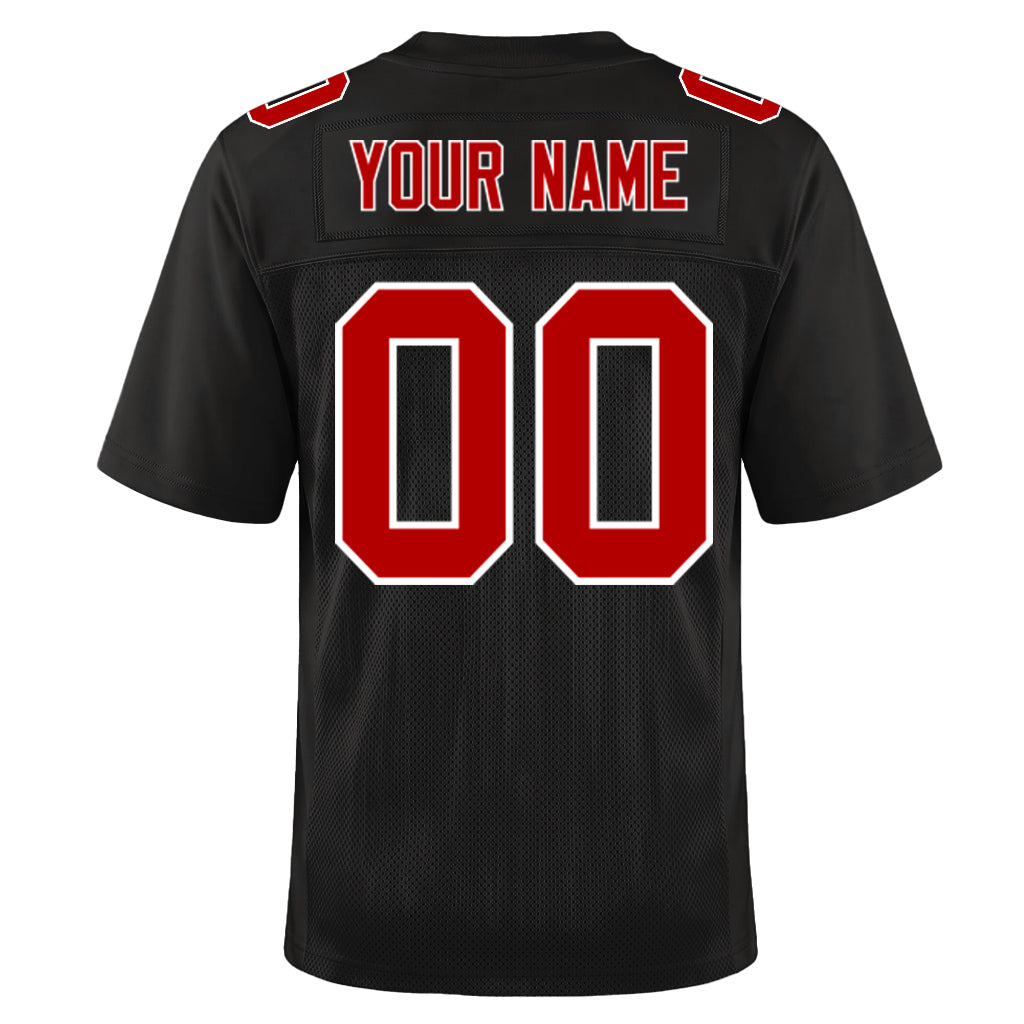 Custom Black Scarlet-White Custom Name Mesh Football Jersey