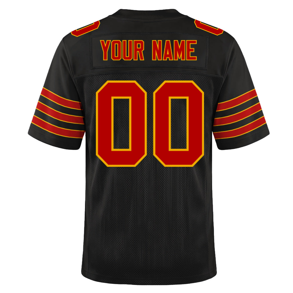 Custom Black Scarlet-Gold Custom Name Mesh Football Jersey