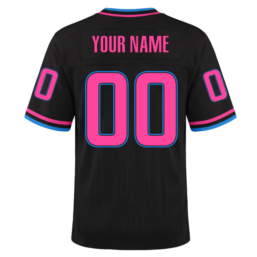 Custom Black Pink-Powder Blue Mesh Football Jersey