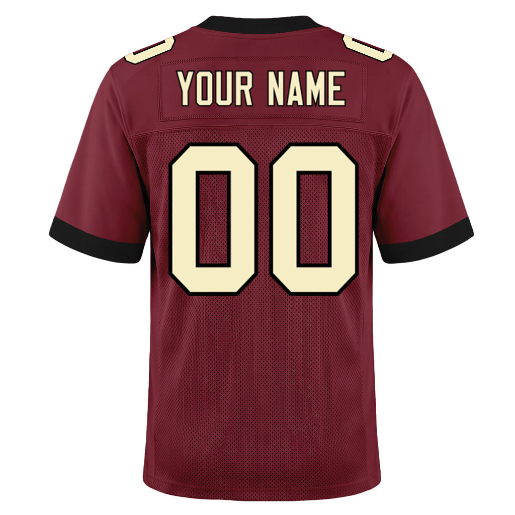 Custom Burgundy Cream-Black Mesh Football Jersey