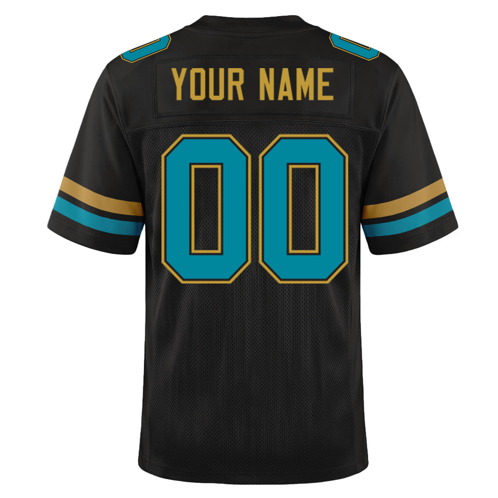Custom Black Teal-Old Gold Mesh Football Jersey