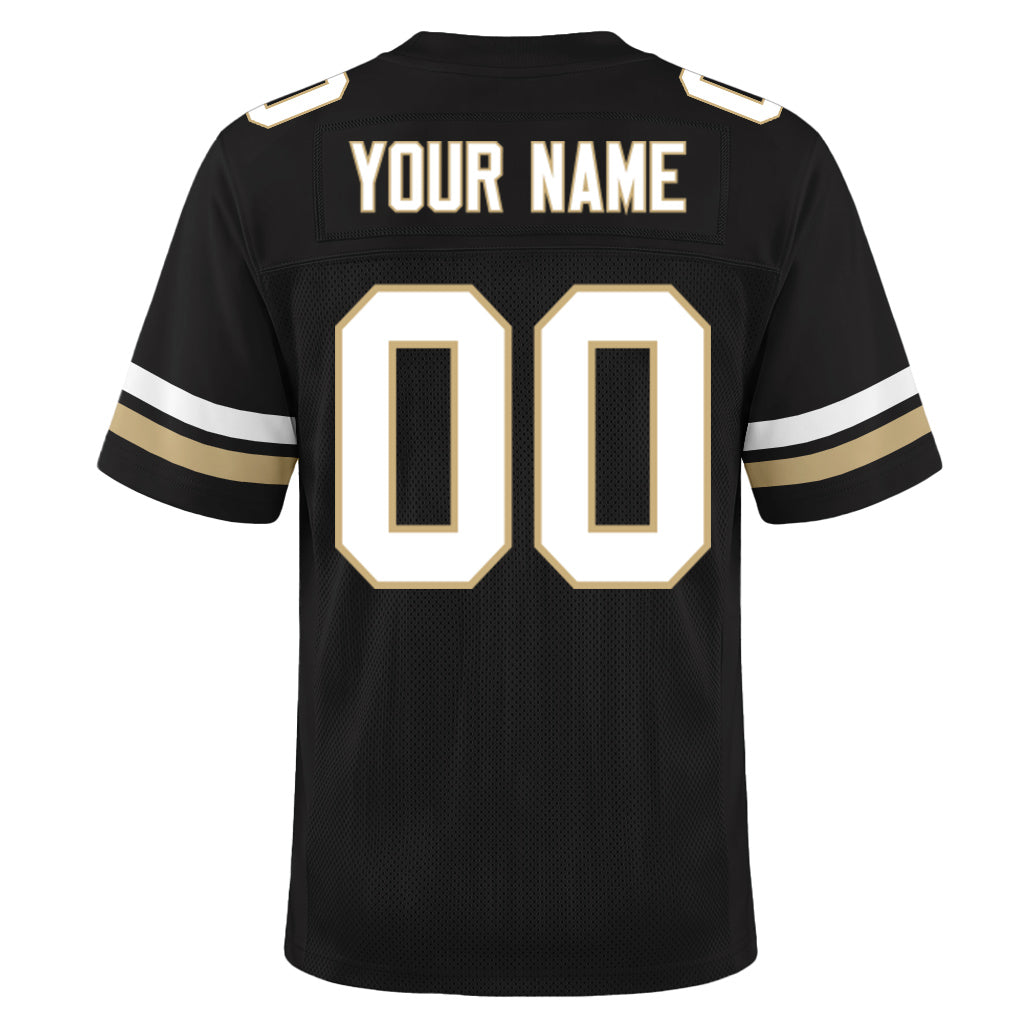 Custom Black White-Vegas Gold Mesh Football Jersey
