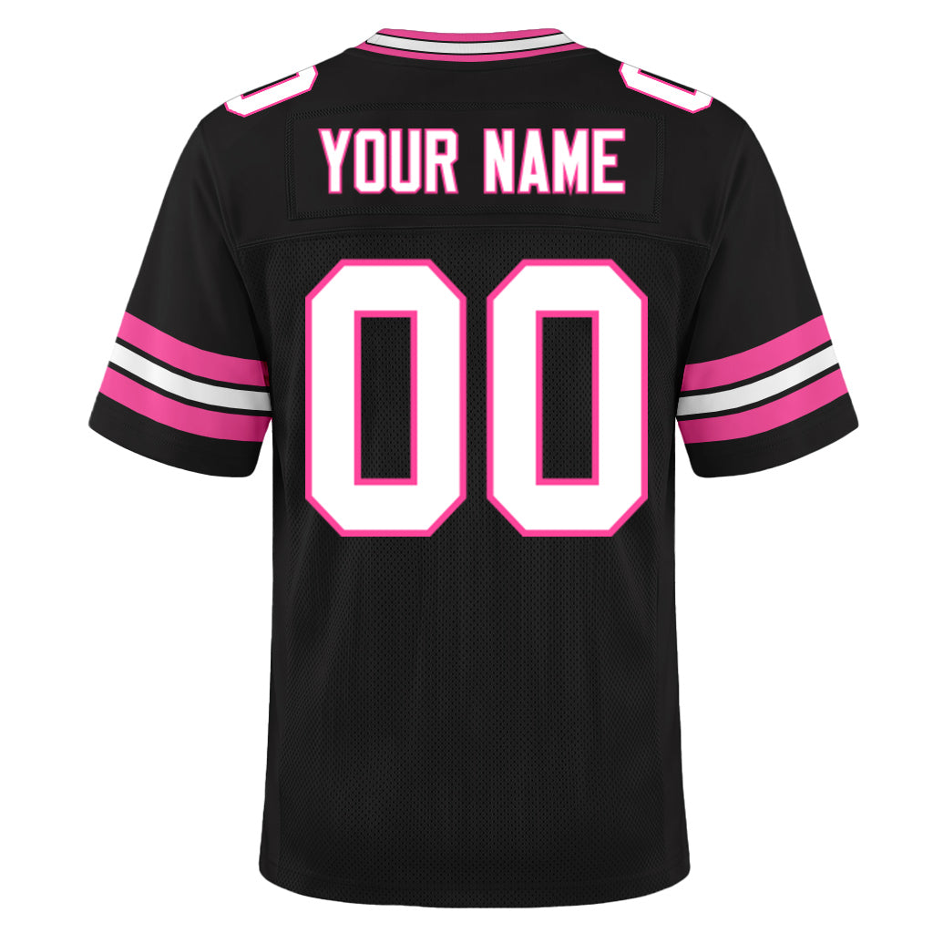 Custom Black White-Pink Mesh Football Jersey