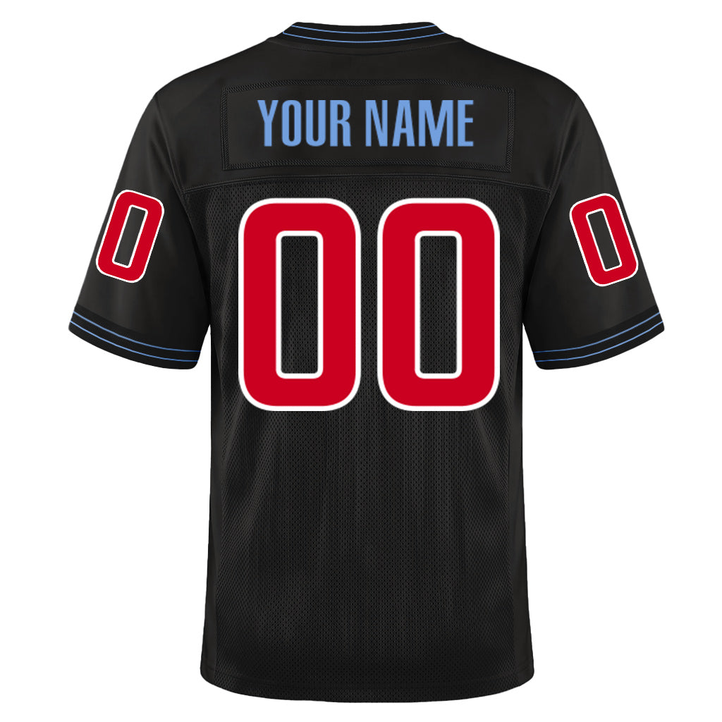 Custom Black Red-Light Blue Mesh Throwback Mesh Football Jersey