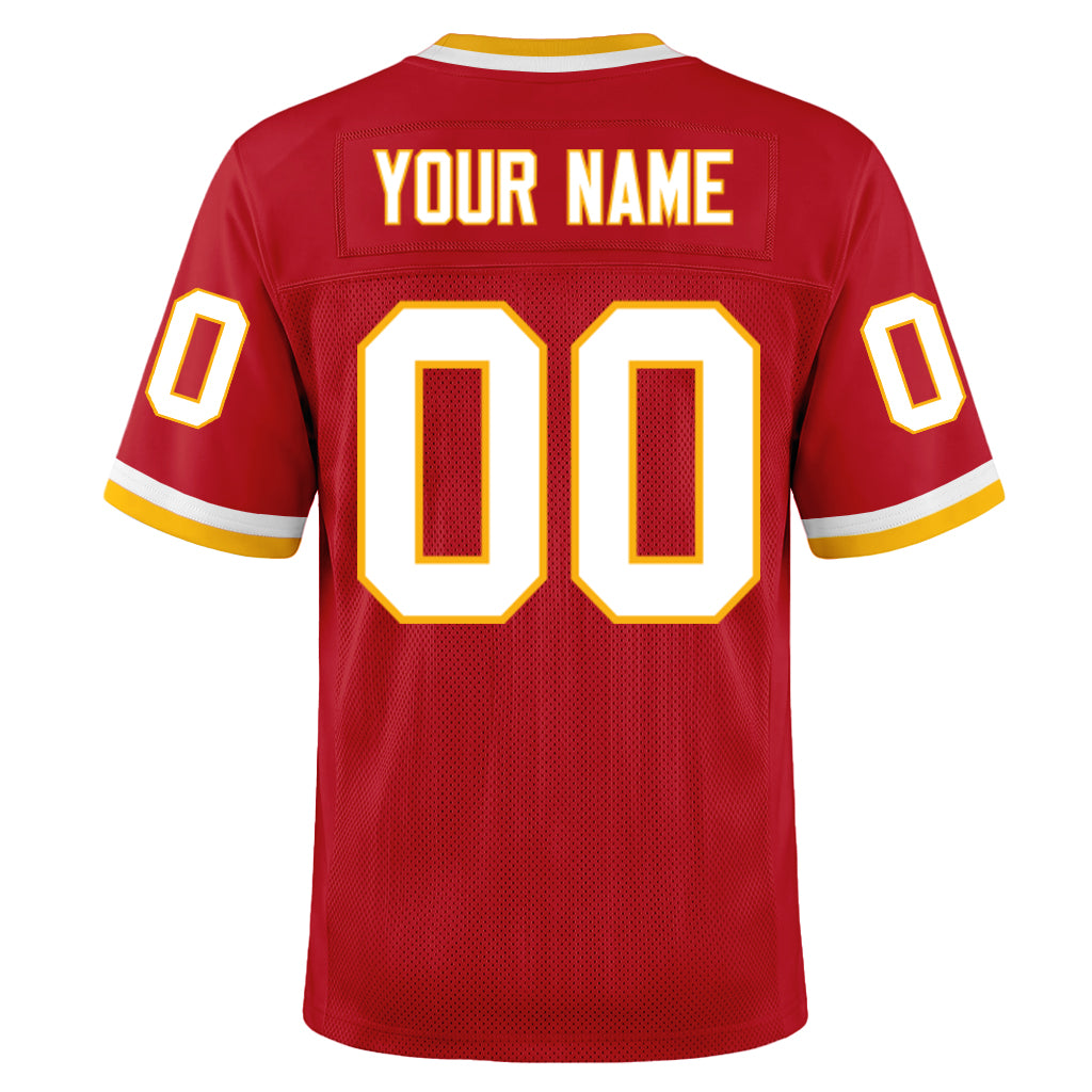 Custom Red White-Gold Mesh Football Jersey