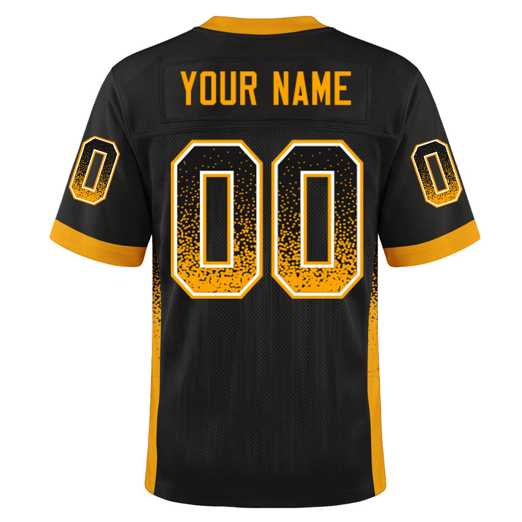Custom Black Gold-White Drift Fashion Custom Name Mesh Football Jersey