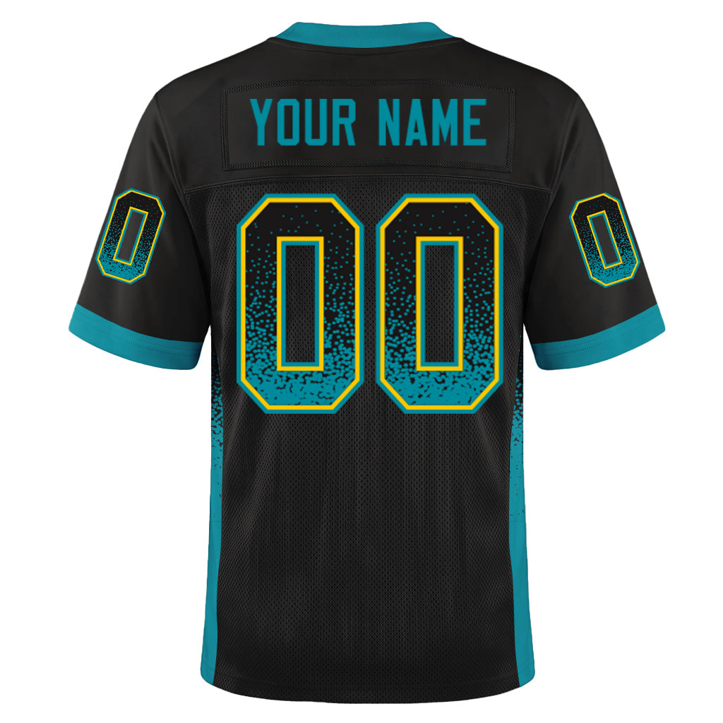 Custom Black Teal-Yellow Mesh Drift Fashion Mesh Football Jersey