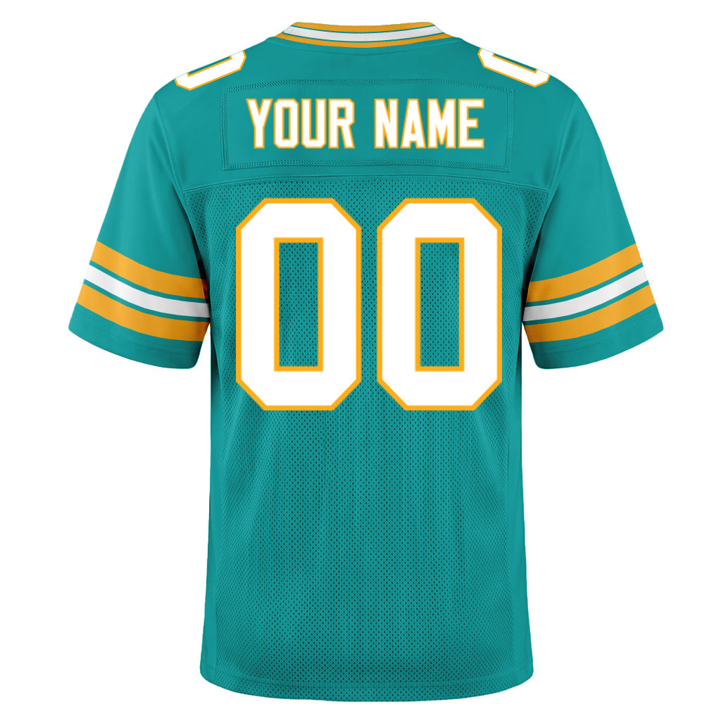 Custom Aqua White-Yellow Football Jersey