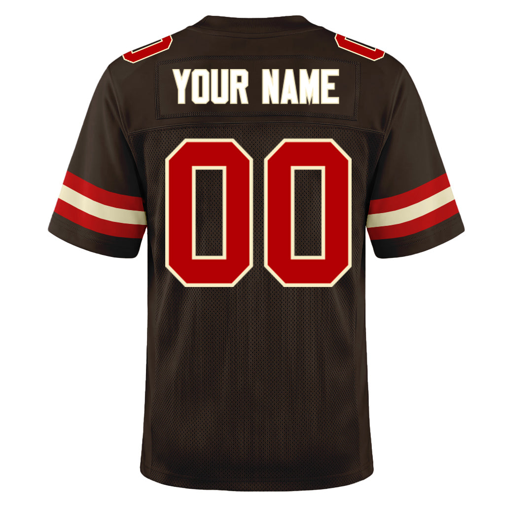 Custom Brown Red-Cream Mesh Football Jersey