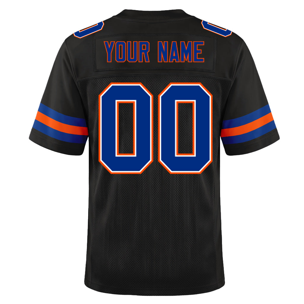 Custom Black Royal-Orange Mesh Football Jersey