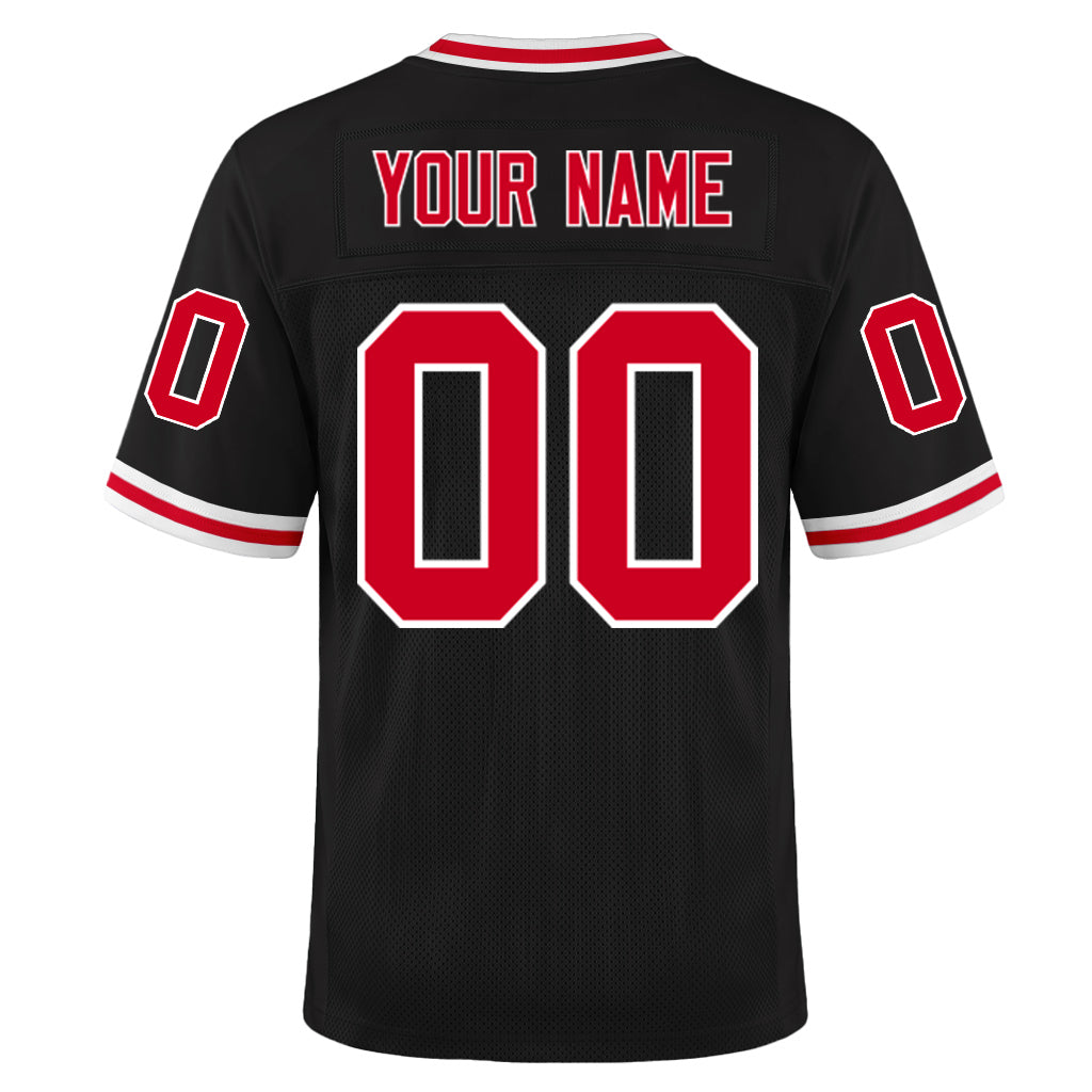 Custom Black Red-White Mesh Football Jersey