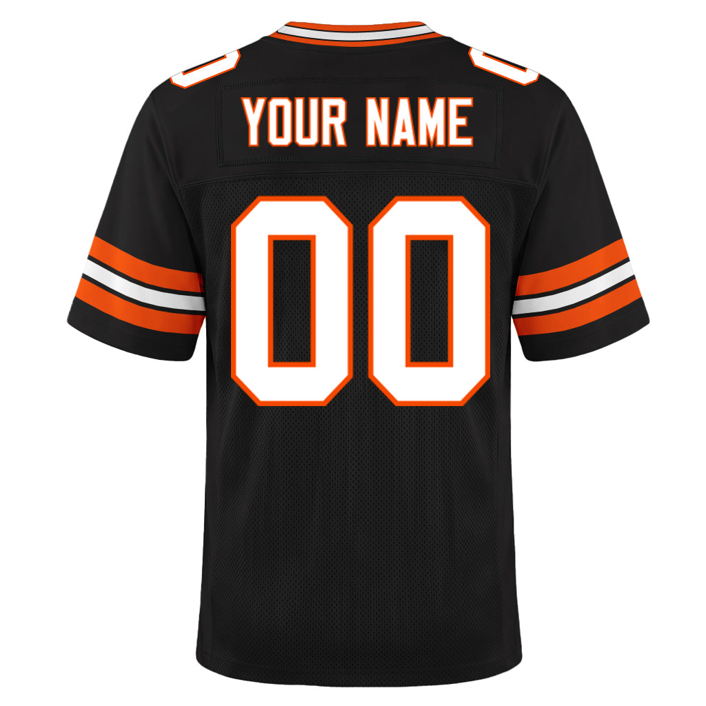 Custom Black White-Orange Mesh Football Jersey
