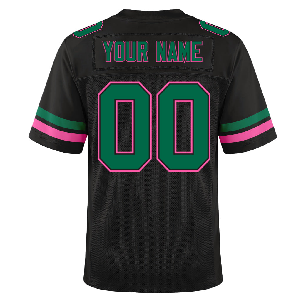 Custom Black Kelly Green-Pink Mesh Football Jersey