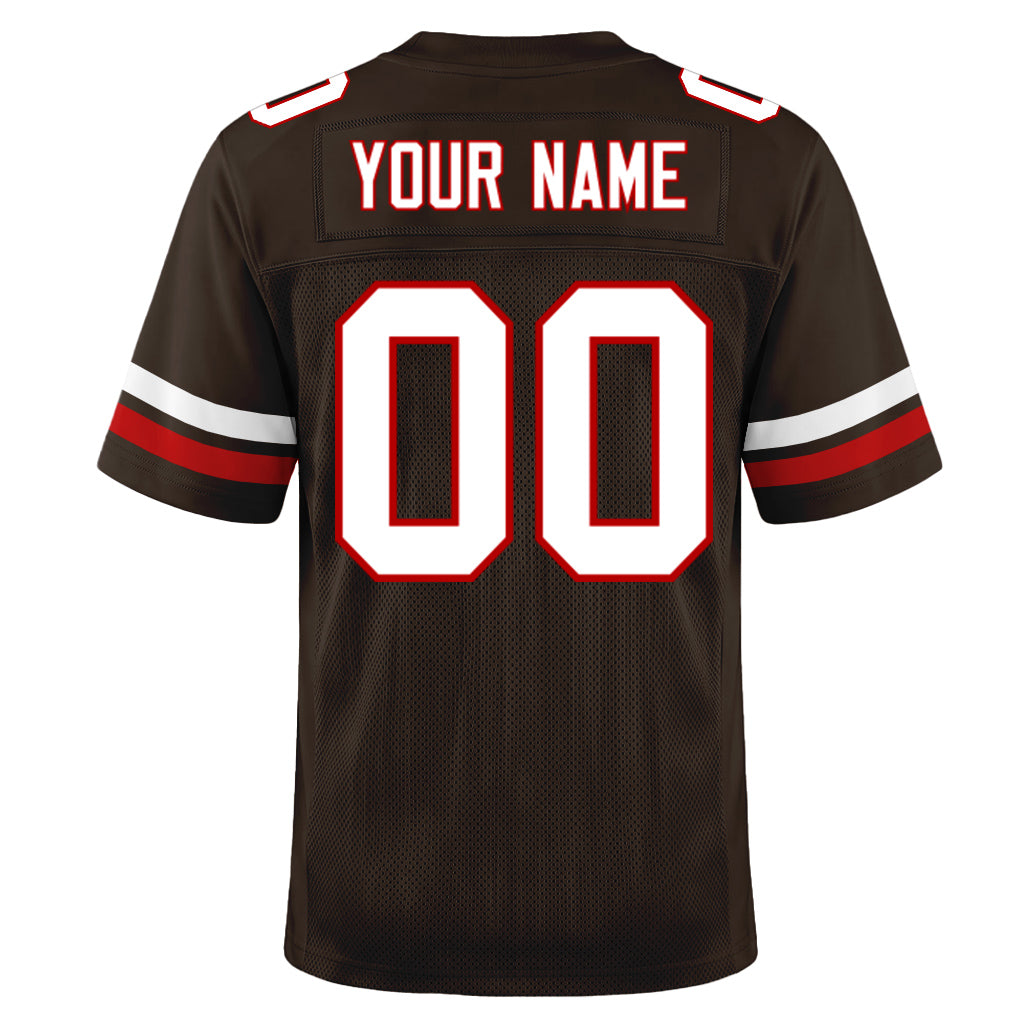 Custom Brown White-Red Mesh Football Jersey