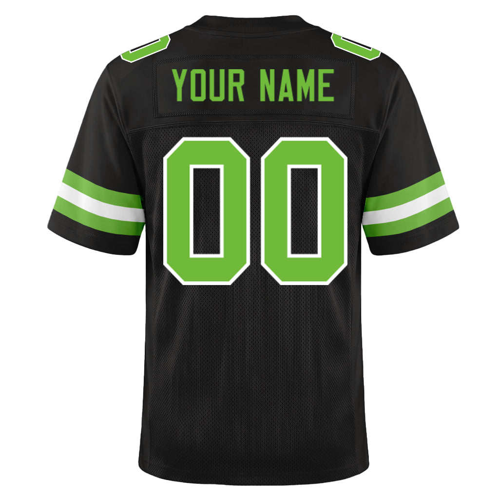 Custom Black Neon Green-White Custom Name Mesh Football Jersey