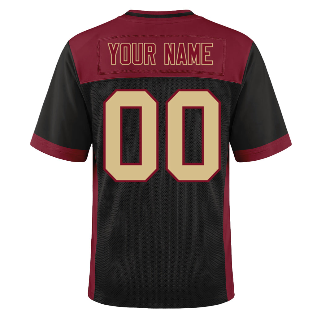 Custom Black Cream-Crimson Mesh Football Jersey