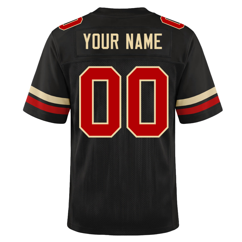 Custom Black Red-Cream Mesh Football Jersey