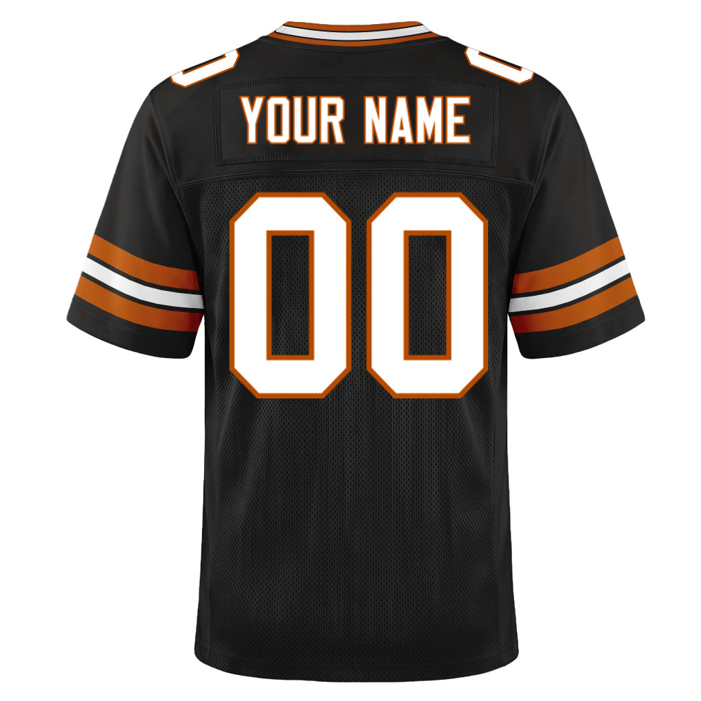Custom Black White-Texas Orange Custom Name Mesh Football Jersey