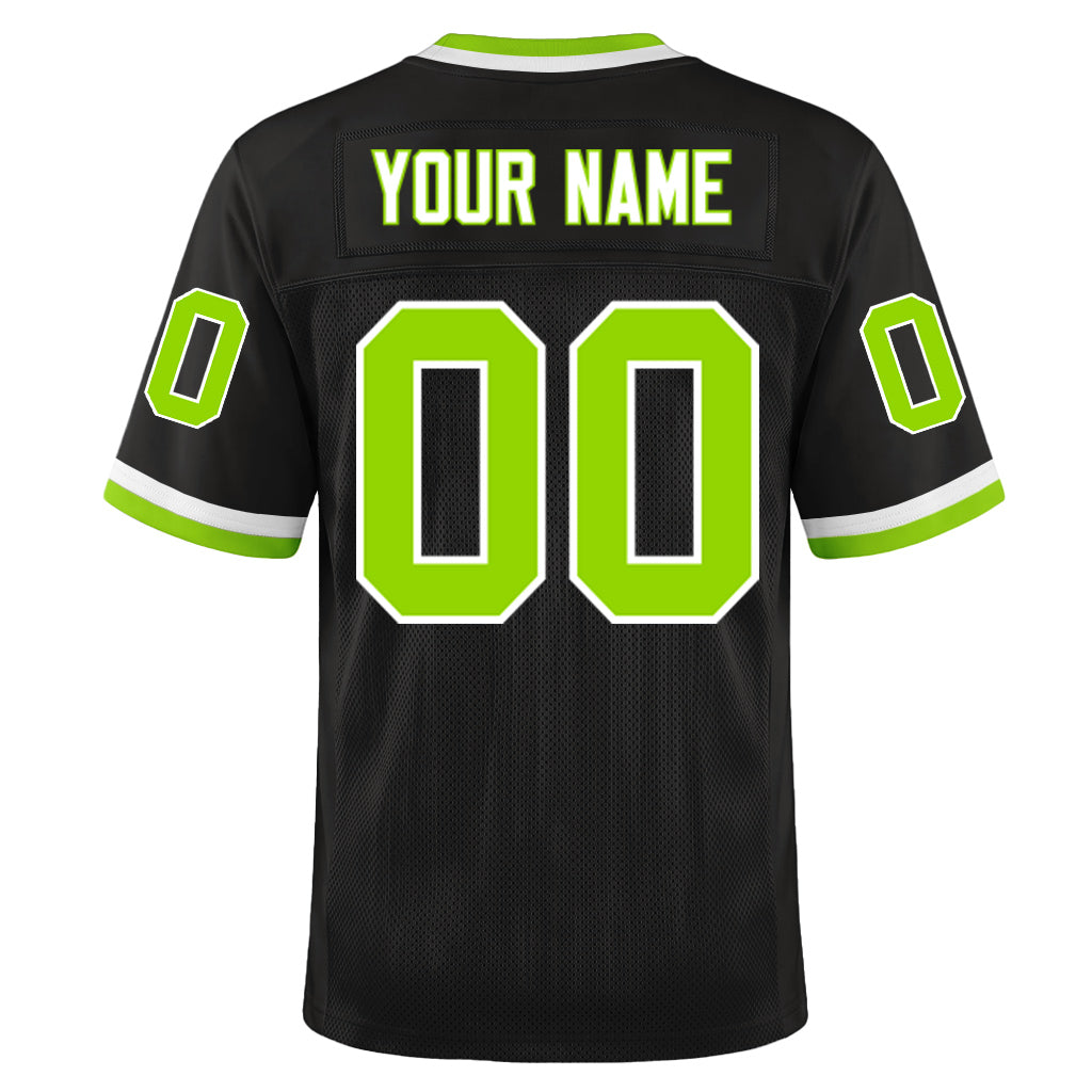 Custom Black Neon Green-White Mesh Throwback Mesh Football Jersey
