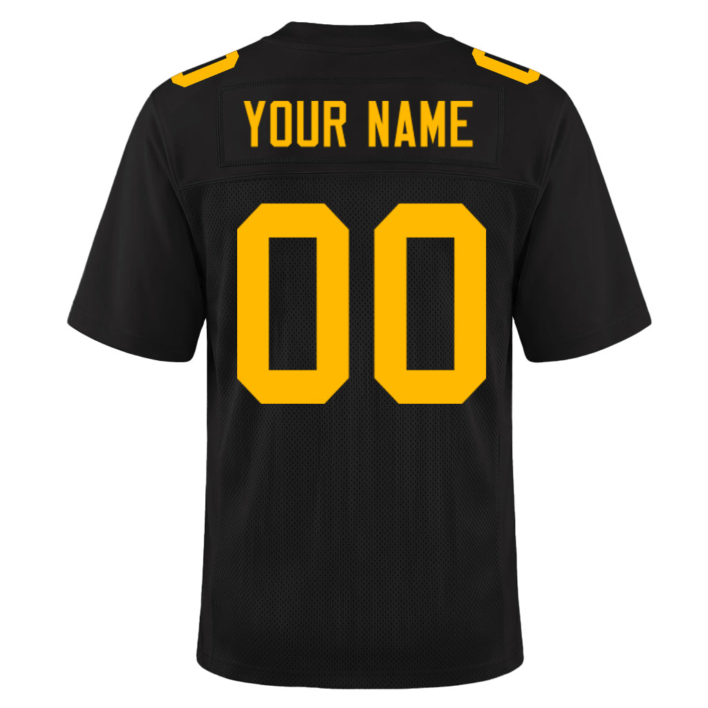 Custom Black Gold Mesh Football Jersey