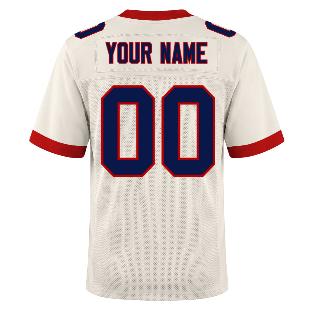 Custom Cream Navy-Red Mesh Football Jersey