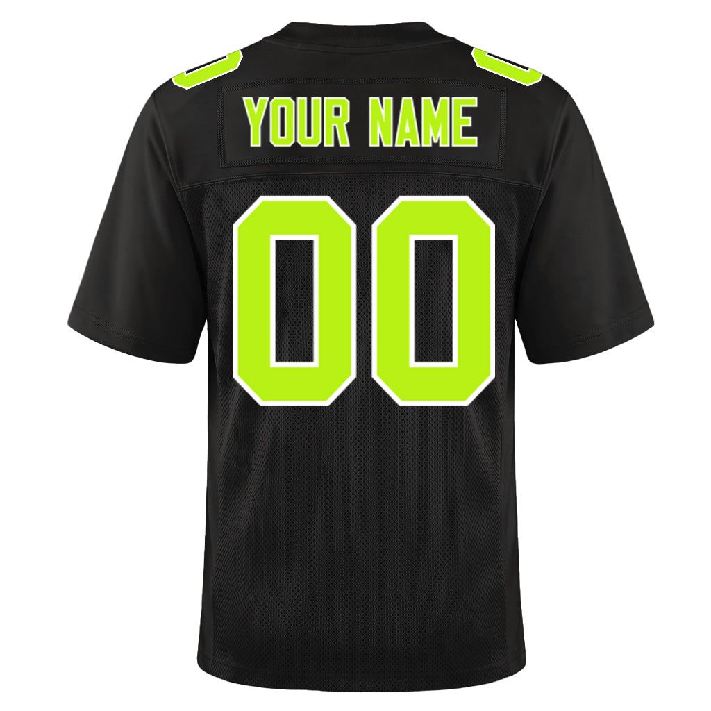 Custom Black Neon Green-White Custom Name Mesh Football Jersey