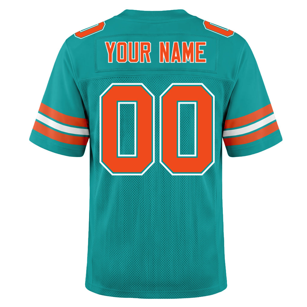 Custom Aqua Orange-White Mesh Football Jersey