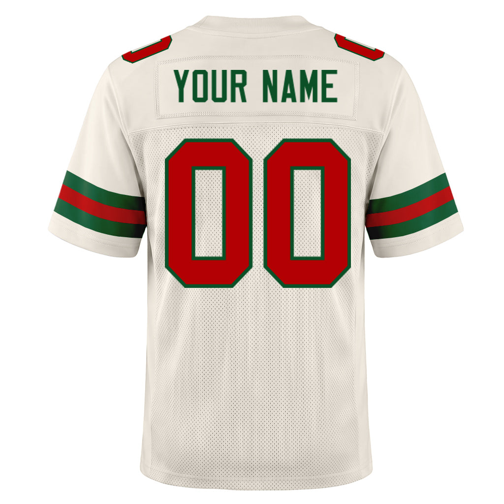 Custom Cream Red-Green Mesh Football Jersey