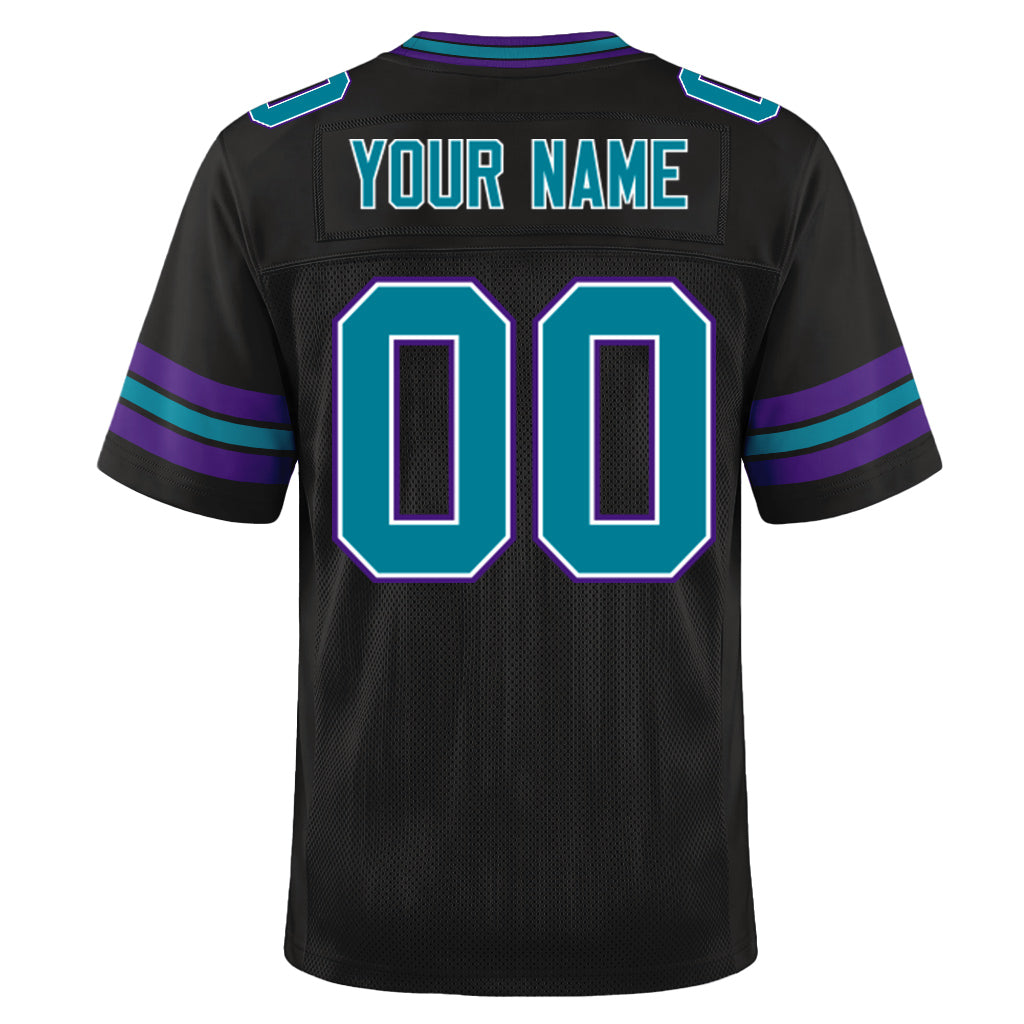 Custom Black Teal-Purple Mesh Football Jersey