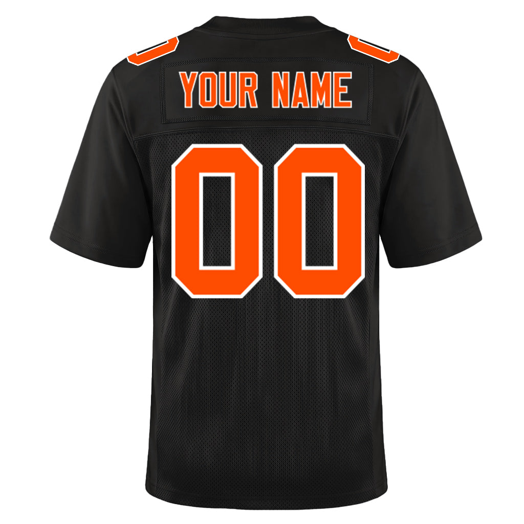 Custom Black Orange-White Mesh Football Jersey
