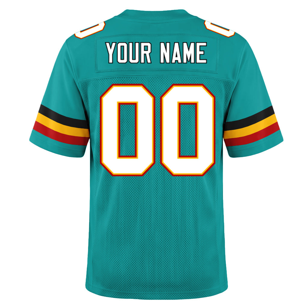 Custom Aqua White-Gold Mesh Football Jersey