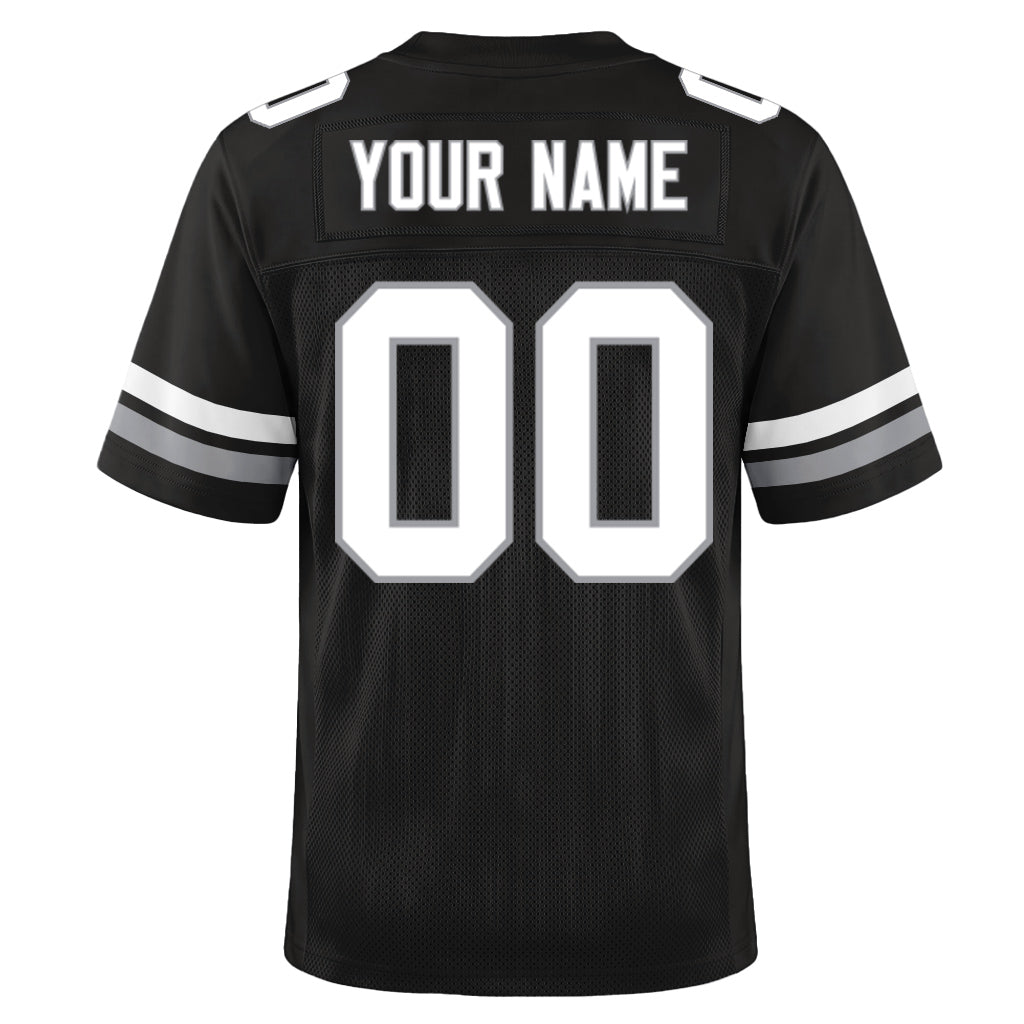 Custom Black White-Silver Custom Name Mesh Football Jersey