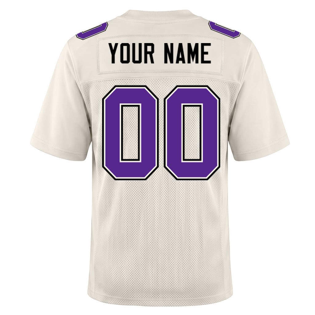Custom Cream Purple-Black Mesh Football Jersey