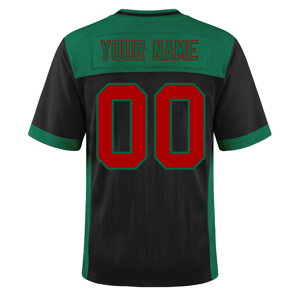 Custom Black Red-Kelly Green Mesh Football Jersey